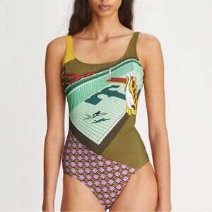 Tory Burch Women’s Multicolor Dive Pool Pelican One Piece Swimsuit Size M